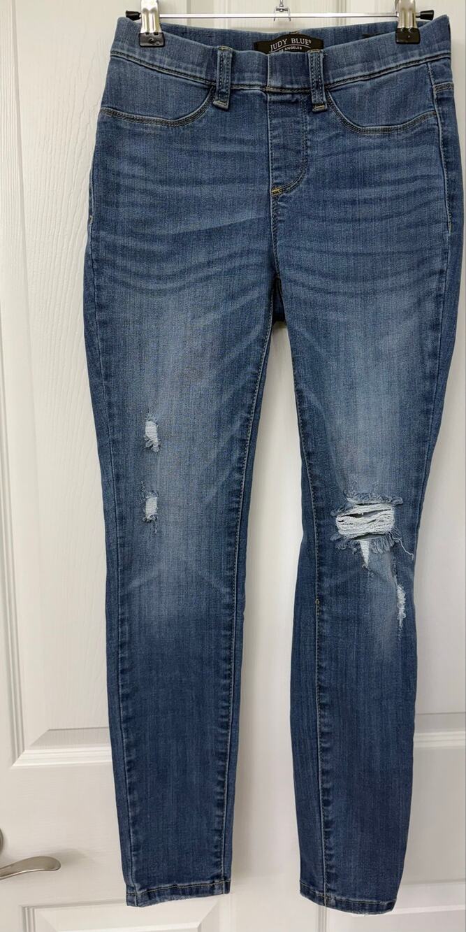 Judy Blue Pull on Skinny Fit 0/24 Jeans high waist distressed knee ankle cropped